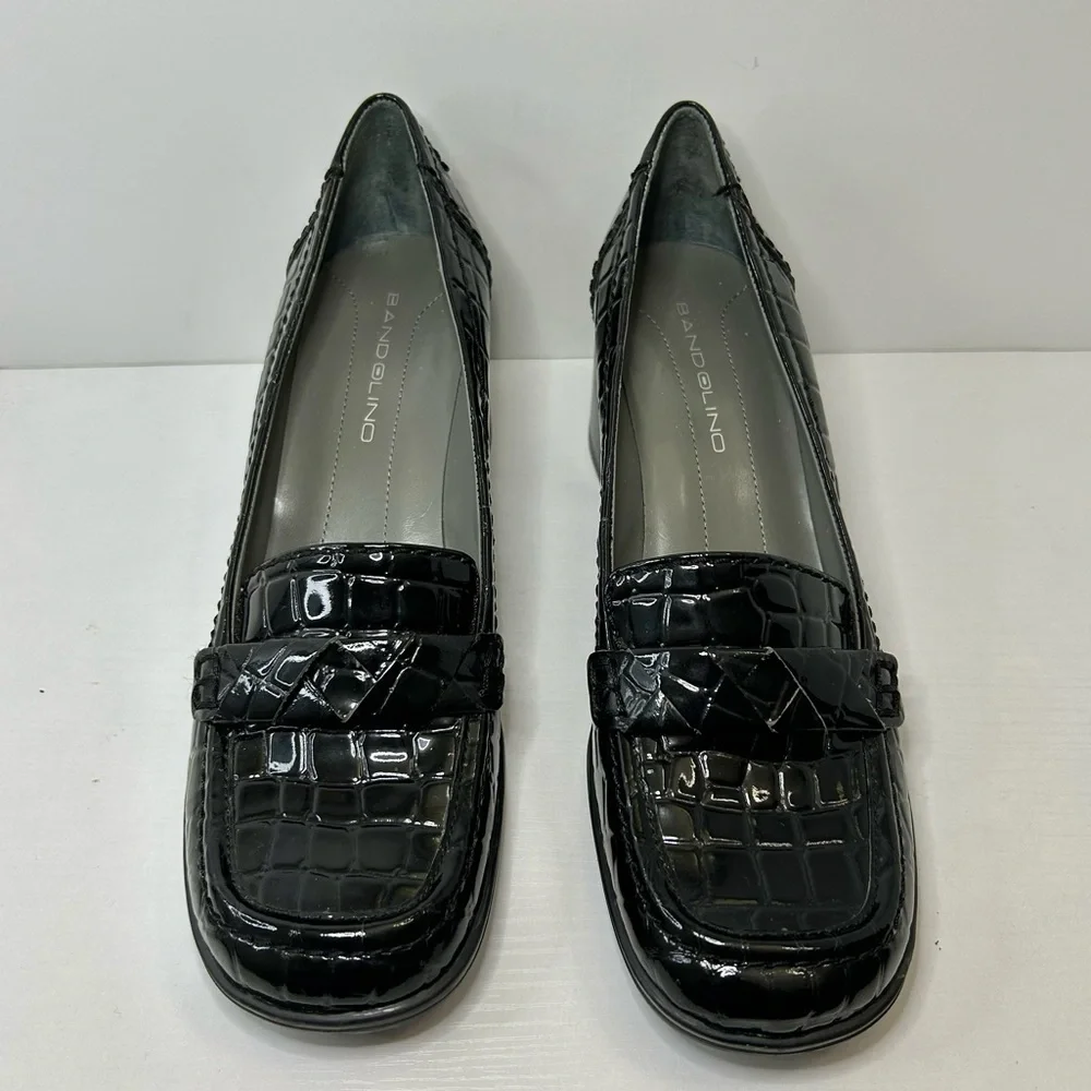 Bandolino Crocodile Texture Black Patent Leather Chunky Loafers Size 8 1/2